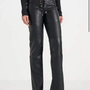 Maniere De Voir Black Croc-Embossed Flare Pants